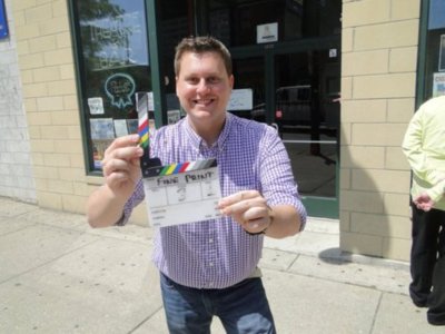 Board member Phil Winkelman on location for The Fine Print Theatre Company promo shoot with Magnanimous Media.